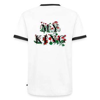 My King partner shirt - Men's Ringer Shirt - white/black - Back - AI Model Male 178 dark (178cm)
