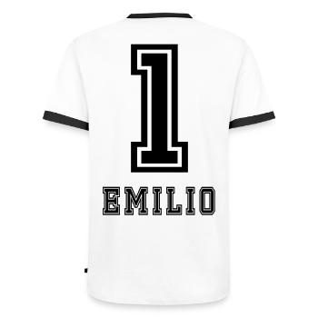 Emilio - Männer Kontrast-T-Shirt - Weiß/Schwarz - Hinten - AI Model Male 178 dark (178cm)