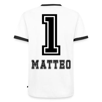 Matteo - Männer Kontrast-T-Shirt - Weiß/Schwarz - Hinten - AI Model Male 178 dark (178cm)