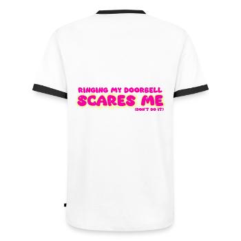 Klingeln Sie nicht an meiner Tür, es macht mir Angst - Männer Kontrast-T-Shirt - Weiß/Schwarz - Hinten - AI Model Male 178 dark (178cm)