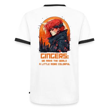 Gingers Make the World a Brighter Place - Men's Ringer Shirt - white/black - Back - AI Model Male 178 dark (178cm)