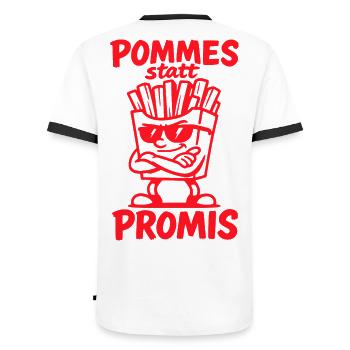 French fries instead of celebrities – Funny fun saying - Men's Ringer Shirt - white/black - Back - AI Model Male 178 dark (178cm)
