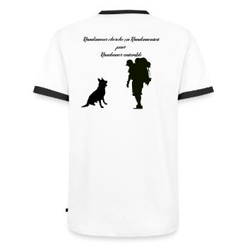 randonneur cherche randonneuse - T-shirt contrasté Homme - blanc/noir - Dos - AI Model Male 178 dark (178cm)