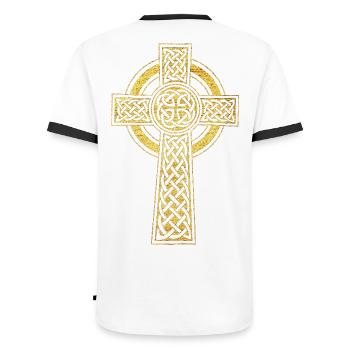 Celtic Cross Symbol of Balance and Protection - Men's Ringer Shirt - white/black - Back - AI Model Male 178 dark (178cm)