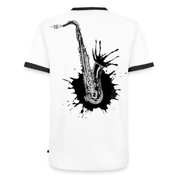 Black Saxophone - Men's Ringer Shirt - white/black - Back - AI Model Male 178 dark (178cm)