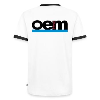 OEM Style - Männer Kontrast-T-Shirt - Weiß/Schwarz - Hinten - AI Model Male 178 dark (178cm)