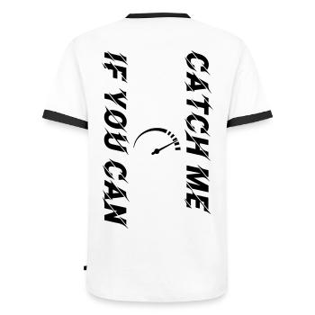 Catch Me If You Can Tacho schwarz personalisierbar - Männer Kontrast-T-Shirt - Weiß/Schwarz - Hinten - AI Model Male 178 dark (178cm)