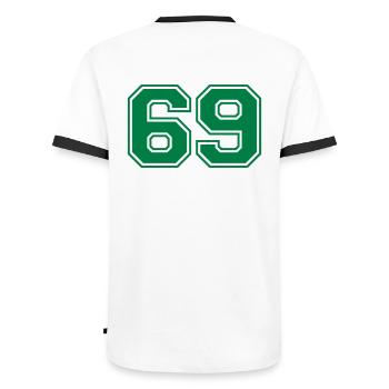 69 - Men's Ringer Shirt - white/black - Back - AI Model Male 178 dark (178cm)