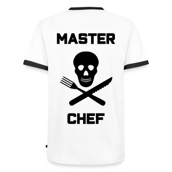 ★ Les couleurs du design peuvent être modifiées ★ Master chef (coutellerie) - T-shirt contrasté Homme - blanc/noir - Dos - AI Model Male 178 dark (178cm)