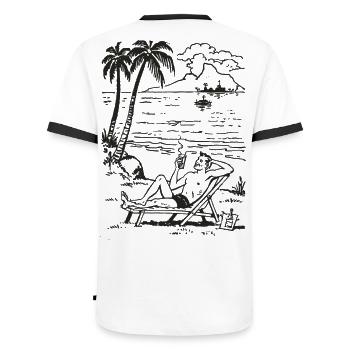 Plage Palmiers du soir Silhouette de la mer - T-shirt contrasté Homme - blanc/noir - Dos - AI Model Male 178 dark (178cm)