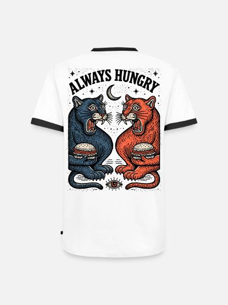 Immer Hungrig Katzenduo mit Burger - Männer Kontrast-T-Shirt - Weiß/Schwarz