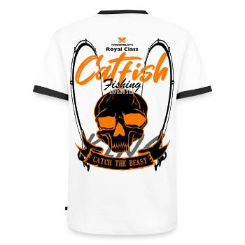 Welsangeln Waller Angeln - Männer Kontrast-T-Shirt - Weiß/Schwarz - Hinten - AI Model Male 178 dark (178cm)