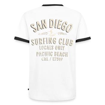 San Diego Pacific beach surfing club - Men's Ringer Shirt - white/black - Back - AI Model Male 178 dark (178cm)