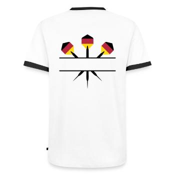 Darts drei Farben - Männer Kontrast-T-Shirt - Weiß/Schwarz - Hinten - AI Model Male 178 dark (178cm)