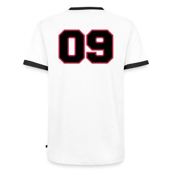 number 09 - Men's Ringer Shirt - white/black - Back - AI Model Male 178 dark (178cm)