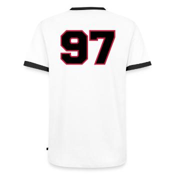 Number97 - Men's Ringer Shirt - white/black - Back - AI Model Male 178 dark (178cm)