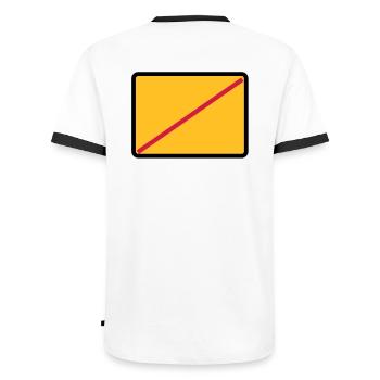 Ortsausgangsschild mit deinem Text - Männer Kontrast-T-Shirt - Weiß/Schwarz - Hinten - AI Model Male 178 dark (178cm)