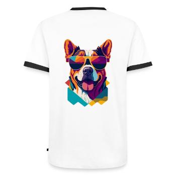 Pawsome Attitude: Retro Hunde-T-Shirt - Männer Kontrast-T-Shirt - Weiß/Schwarz - Hinten - AI Model Male 178 dark (178cm)