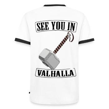 Viking Valhalla Runes Thor Hammer - Men's Ringer Shirt - white/black - Back - AI Model Male 178 dark (178cm)