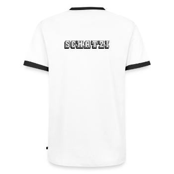 Schatzi Tshirt black - Männer Kontrast-T-Shirt - Weiß/Schwarz - Hinten - AI Model Male 178 dark (178cm)