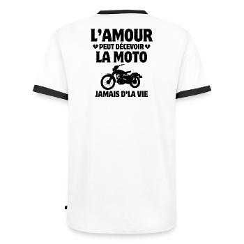 moto, fan de moto, motard, motarde - T-shirt contrasté Homme - blanc/noir - Dos - AI Model Male 178 dark (178cm)