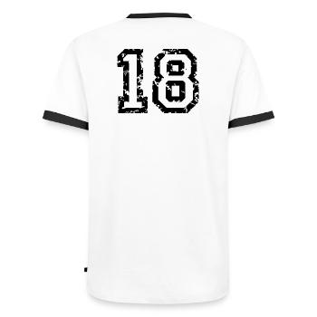 Zahl 18 - Nummer 18 (Vintage Weiß) Nr.18 - Männer Kontrast-T-Shirt - Weiß/Schwarz - Hinten - AI Model Male 178 dark (178cm)
