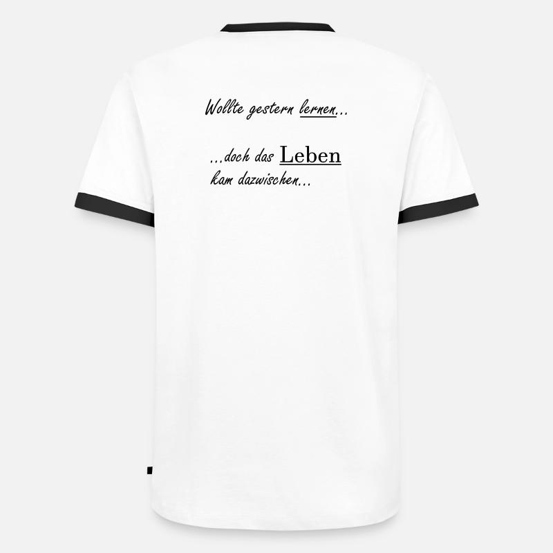Unispruch "Wollte gestern lernen" Studenten - Männer Kontrast-T-Shirt - Weiß/Schwarz