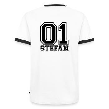 Stefan - Name - Men's Ringer Shirt - white/black - Back - AI Model Male 178 dark (178cm)
