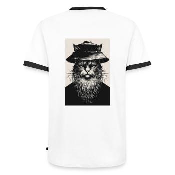 The Silent Cat - Men's Ringer Shirt - white/black - Back - AI Model Male 178 dark (178cm)