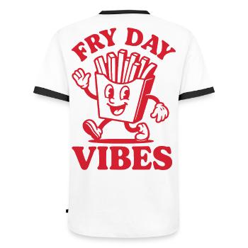 Fry Day Vibes – Funny French Fries Saying - Men's Ringer Shirt - white/black - Back - AI Model Male 178 dark (178cm)