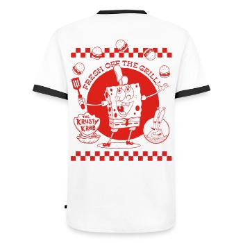 Spongebob Schwammkopf Design In Rot & Weiß - Männer Kontrast-T-Shirt - Weiß/Schwarz - Hinten - AI Model Male 178 dark (178cm)