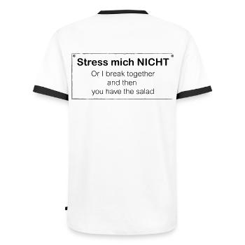 Kein Stress weil sonst - Männer Kontrast-T-Shirt - Weiß/Schwarz - Hinten - AI Model Male 178 dark (178cm)