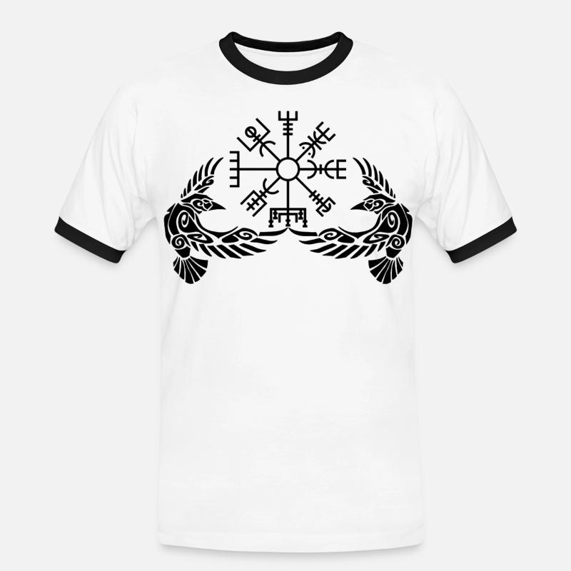 Black ravens and Viking compass - Men's Ringer Shirt - white/black