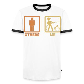 Firefighter Stick Figures - Men's Ringer Shirt - white/black - Front - AI Model Female 172 light (172cm) & AI Model Male 178 dark (178cm)
