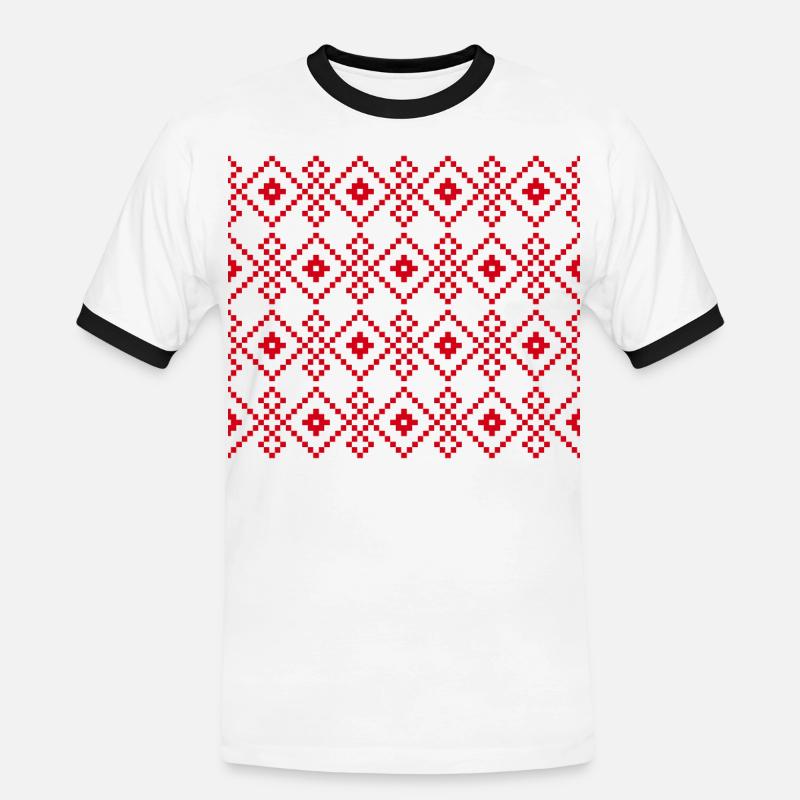 Weihnachtlicher einfarbiger Pullover (rot) - Männer Kontrast-T-Shirt - Weiß/Schwarz