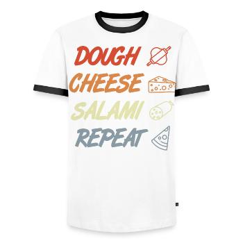 Lustiger Pizza Spruch - Männer Kontrast-T-Shirt - Weiß/Schwarz - Vorne - AI Model Female 172 light (172cm) & AI Model Male 178 dark (178cm)