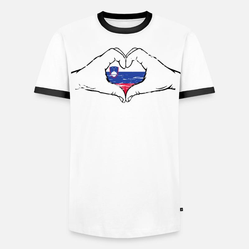 Slowenien Flagge Herzform used - Männer Kontrast-T-Shirt - Weiß/Schwarz