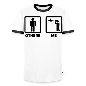 Airplanes Stick Figure - Men's Ringer Shirt - white/black - Front - AI Model Female 172 light (172cm) & AI Model Male 178 dark (178cm)