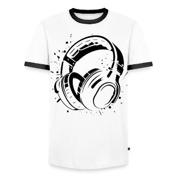 Headphones - Men's Ringer Shirt - white/black - Front - AI Model Female 172 light (172cm) & AI Model Male 178 dark (178cm)