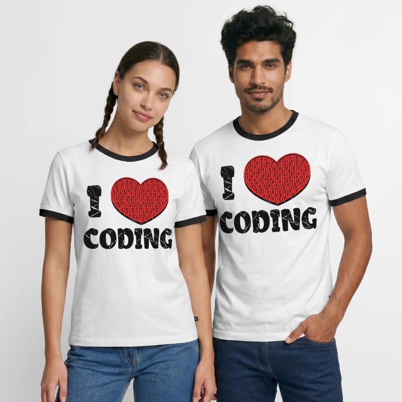 Code Developer Scripting Debug Heart Statement Men's Ringer Shirt