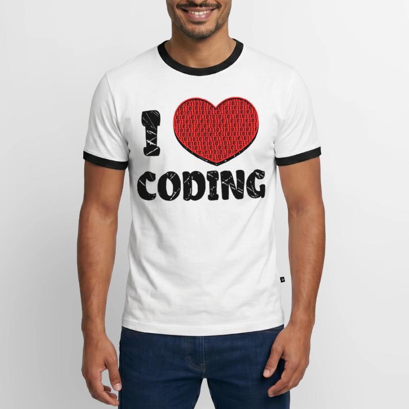 Code Developer Scripting Debug Heart Statement Men's Ringer Shirt