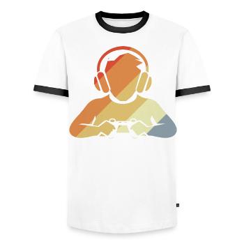 Look rétro gamer - T-shirt contrasté Homme - blanc/noir - Devant - AI Model Female 172 light (172cm) & AI Model Male 178 dark (178cm)