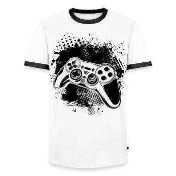 Game Controllers - Men's Ringer Shirt - white/black - Front - AI Model Female 172 light (172cm) & AI Model Male 178 dark (178cm)