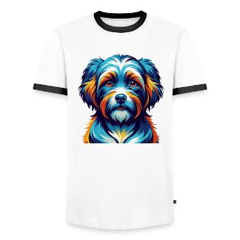 Race de chien havanais, dessin animé coloré, Kawaii - T-shirt contrasté Homme - blanc/noir - Devant - AI Model Female 172 light (172cm) & AI Model Male 178 dark (178cm)