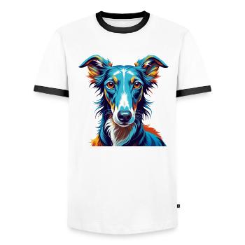 Lévrier polonais Chien race Coloré Dessin animé Kawaii - T-shirt contrasté Homme - blanc/noir - Devant - AI Model Female 172 light (172cm) & AI Model Male 178 dark (178cm)