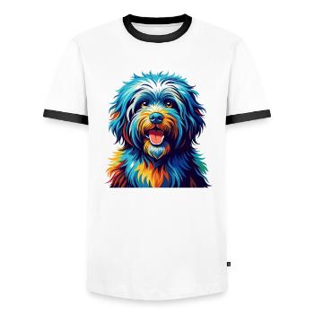 Puli Chien Race Coloré Aquarelle Dessin Animé Kawaii - T-shirt contrasté Homme - blanc/noir - Devant - AI Model Female 172 light (172cm) & AI Model Male 178 dark (178cm)