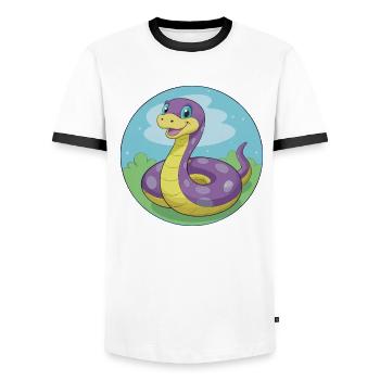 Anaconda Cute Kawaii Cartoon Clipart Animal Pet - Men's Ringer Shirt - white/black - Front - AI Model Female 172 light (172cm) & AI Model Male 178 dark (178cm)