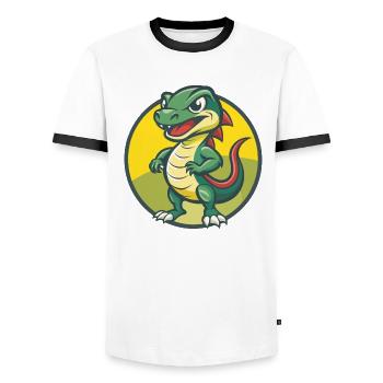 Basilic mignon Kawaii dessin animé Clipart Animal de compagnie - T-shirt contrasté Homme - blanc/noir - Devant - AI Model Female 172 light (172cm) & AI Model Male 178 dark (178cm)