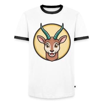 Antelope Kawaii Cartoon Character Animal Pet Face - Men's Ringer Shirt - white/black - Front - AI Model Female 172 light (172cm) & AI Model Male 178 dark (178cm)