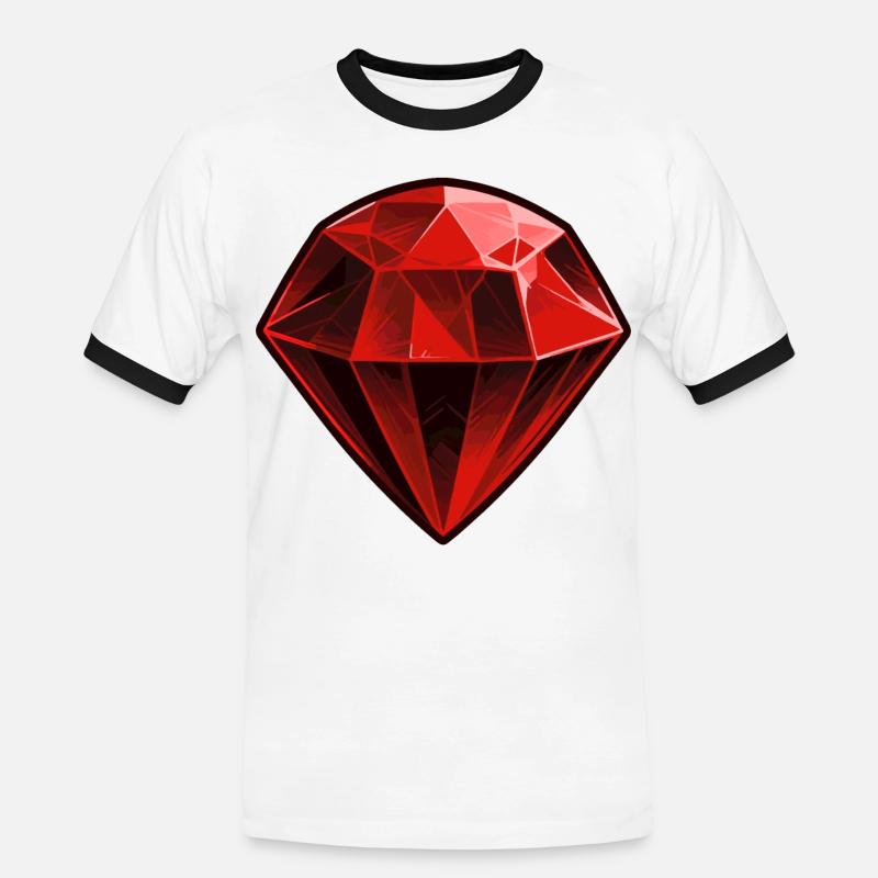 Precious Red Ruby Gemstone - Men's Ringer Shirt - white/black